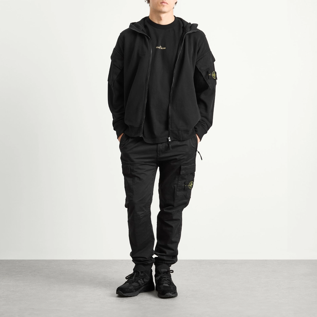 Stone Island Men's Brushed Fleece Cargo Pocket Hoodie Black